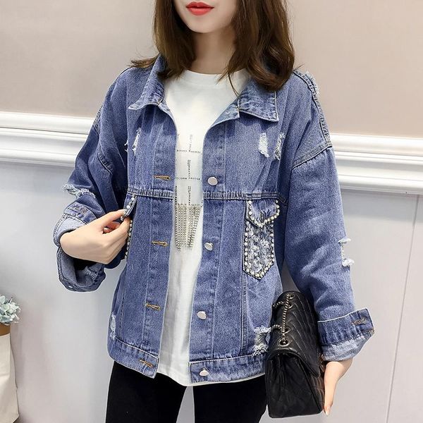 

new korean fashion loose slim sequins beaded denim jacket, Black;brown
