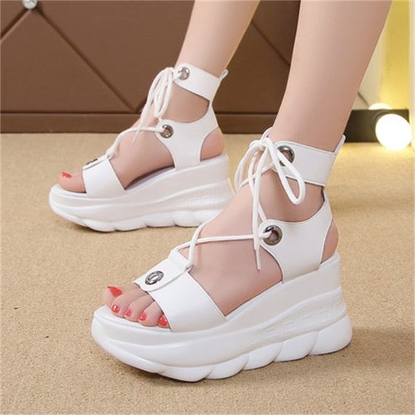 

new slope 2021 women's heels will see high jump roman water bandage muffin thick soles with fish mouth sandals 8zm5, Black