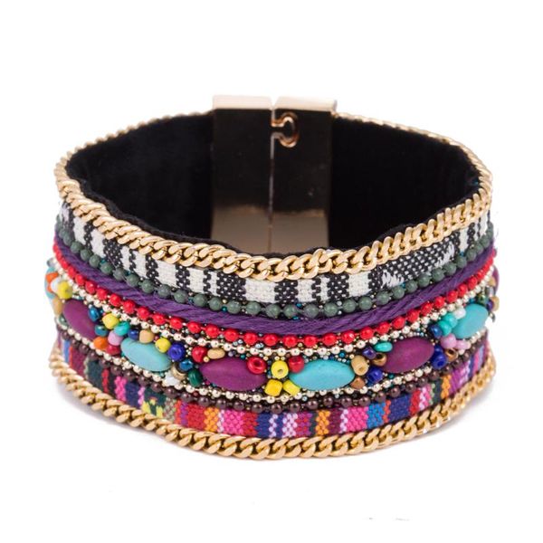 

ethnic handmade colorful resin beads magnet charm bracelet female beautiful bohemia bracelets for women jewelry, Golden;silver