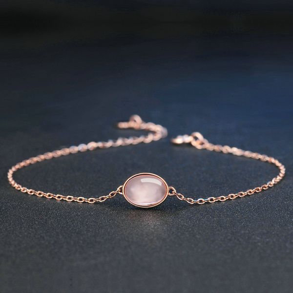 

rose quartz gemstone bracelets for women sterling silver 925 jewelry rose gold plated women's bracelet jewellery, Black