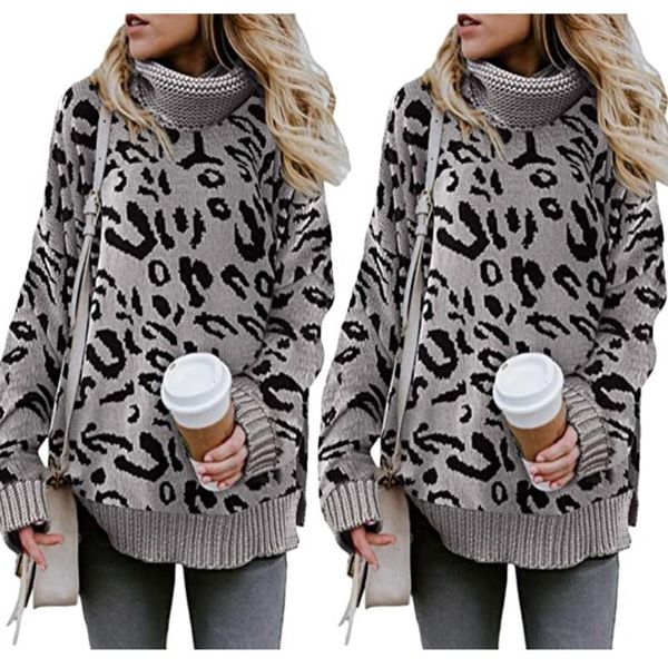 

women's sweaters women long sleeve turtleneck sweater leopard loose chunky knitted jumper, White;black