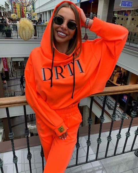 

new autumn neon green two piece set women lace up outfits solid orange casual suit female clothing crop and pants tracksuit1, White
