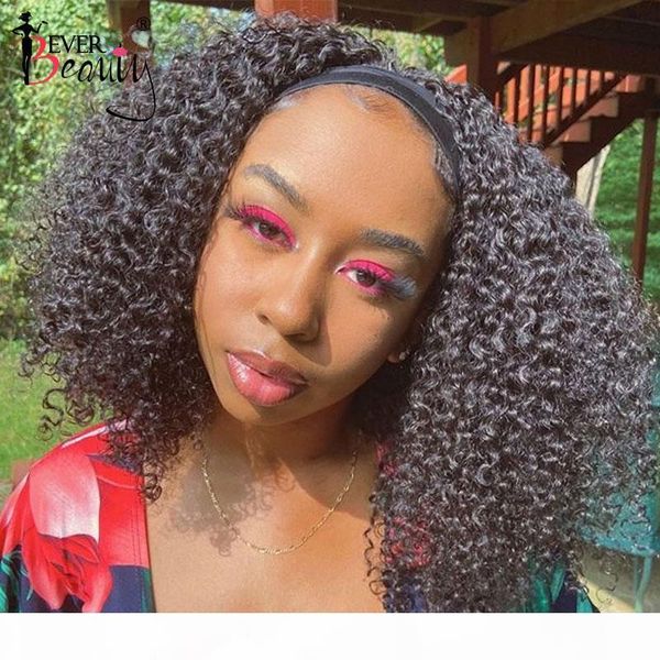 

3b 3c afro kinky curly wigs for black women headband wig human hair mongolian machine made wig with headband ever beauty remy, Black;brown