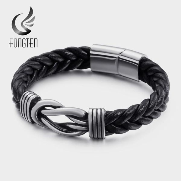 

charm bracelets fongten vintage cowhide leather retro stainless steel bracelet for men gift fashion jewelry never fade1, Golden;silver