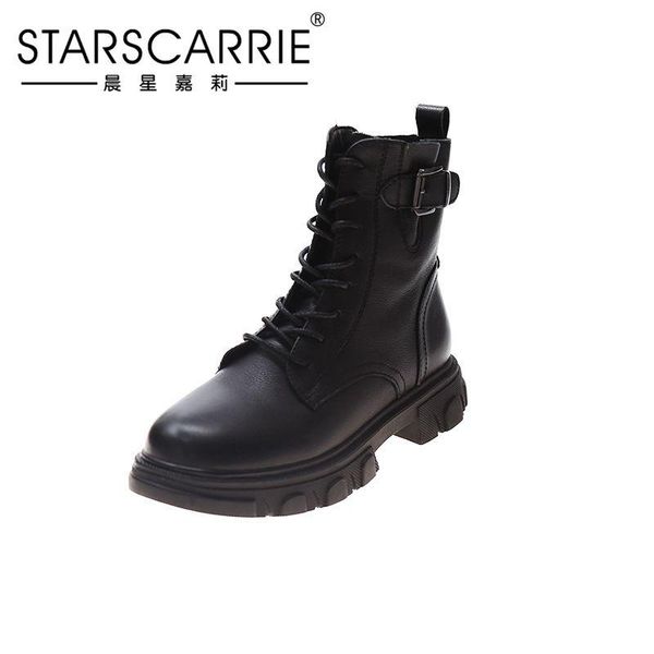 

leather black round head martin boots women's fall / winter 2020 new british style pure black side zipper short boots