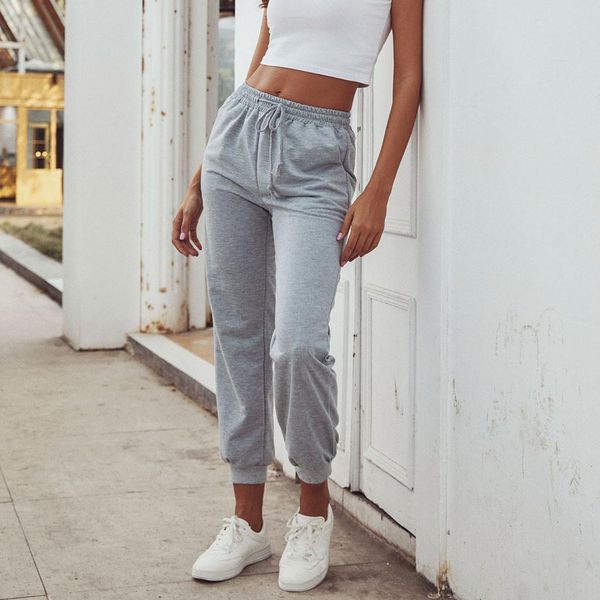 

gray sweatpants for women lantern sleeve pocket tied sports casual pants women s tracksuits sport#3, Black;white