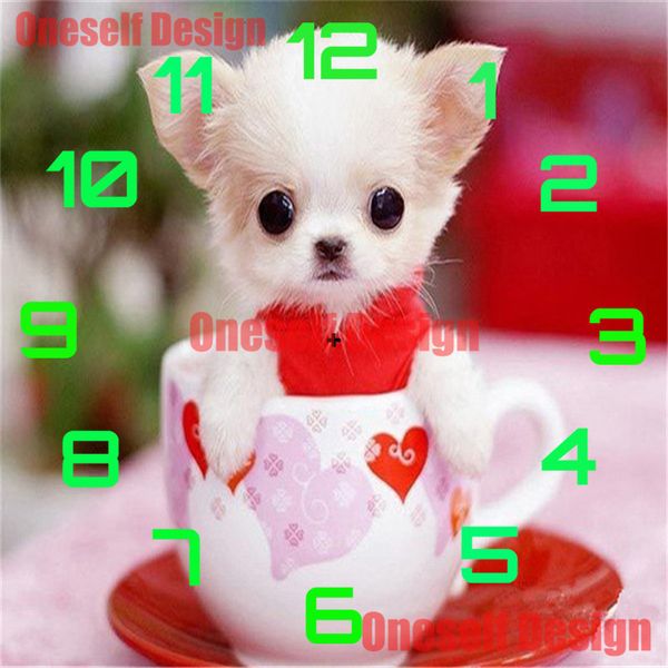 DIY 5D Elmas Boyama Çapraz Dikiş Saat Köpek Rhinestone Zanaat Kiti Mozaik Boyama Saat Köpek Tam Set Çocuk Duvar Sticker 201112