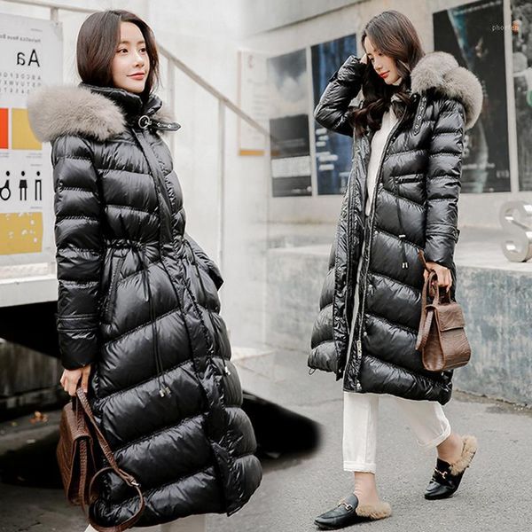 

winter jacket women duck down parka real fur collar women jacket winter hooded parkas warm thick long female coat waterproof1, Black