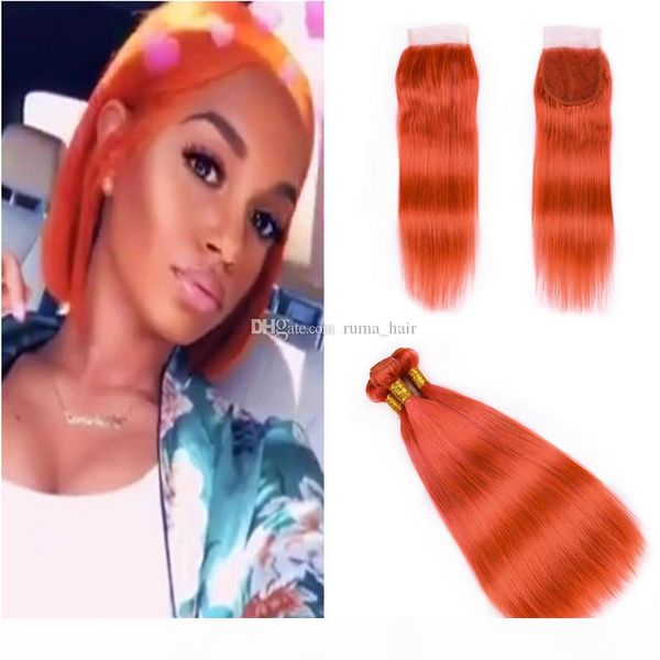 

straight brazilian virgin hair with lace closure orange human hair weft with 4x4 lace closure virgin raw indian remy hair, Black;brown