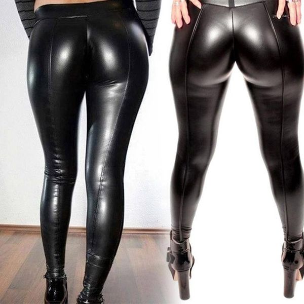 

women pu leather pants bottom hip-up slim pants faux leather tights black bodycon stretchable pantalones1