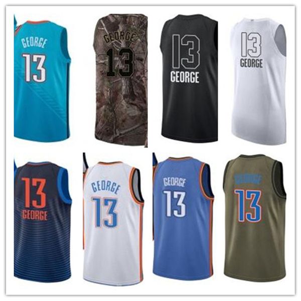 

custom 2021 style jerseys black white green army green 13 paul george basketball jersey ing, Black;red