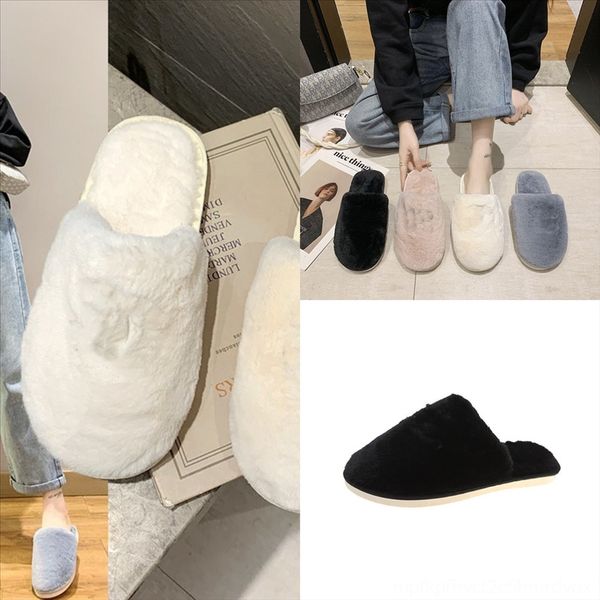 

fy5cs kid furry slippers female indoor new cross faux fur year bedroom ladies slippers non-slip sonic plush slipper women's plush winte, Black