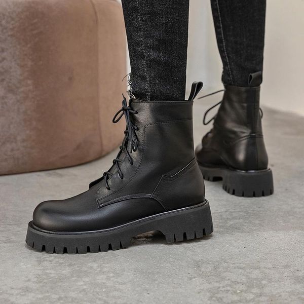 

sklfgxzy 2020 autumn and winter genuine leather female boots riding boots women's warm cowhide lace-up shoes size 34-39, Black