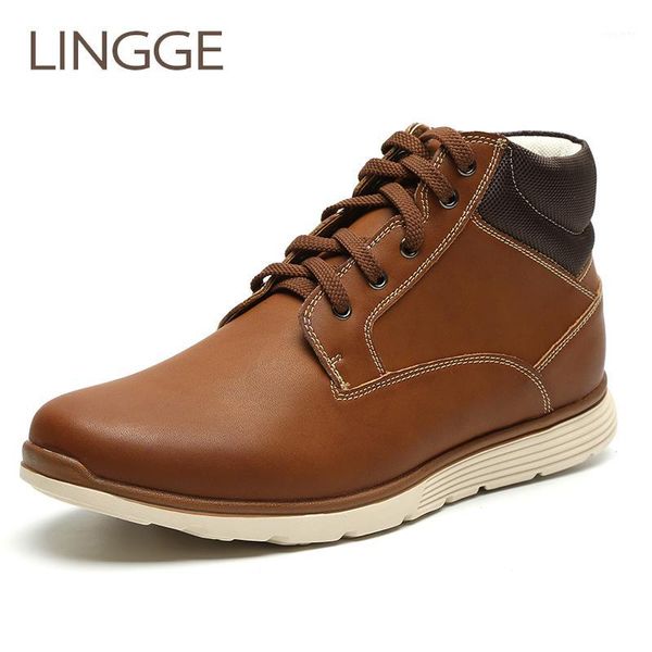 

lingge brand men's ankle boots light weight pu leather round toe men boots lace-up big size men shoes spring plus size boot1, Black