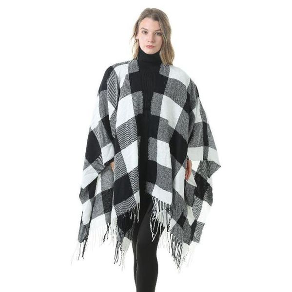 

plaid pashmina 6 colors fashion winter warm plaid ponchos oversized shawls and wraps cashmere scarves women cape, Blue;gray