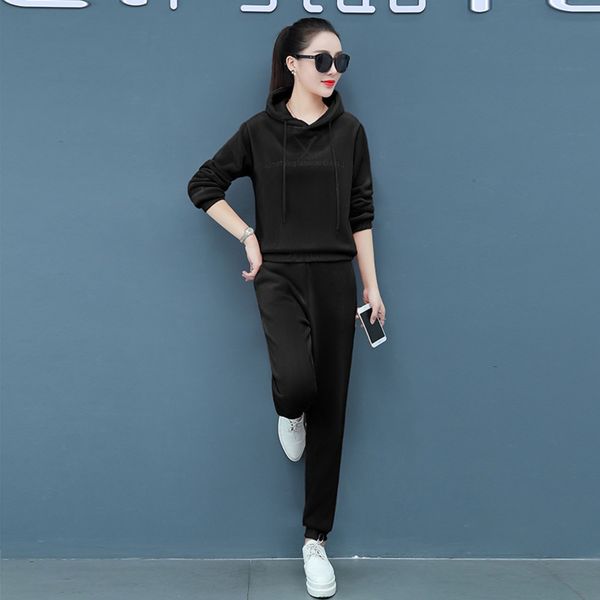 

casual sports suit women's autumn and winter 2020 new gold velvet fashion sweater sweaterplus velvet thickened hooded sweater two-piece, Gray