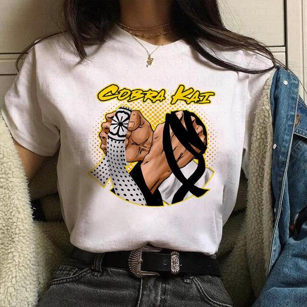 

tv cobra kai t shirt women kawaii cartoon t shirt karate graphic tees fashion tee shirt female harajuku t, White