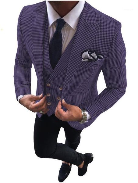

2020 men's 3 pieces leisure plaid wedding business party suit (jacket+pants+vest) custom size suit1, White;black