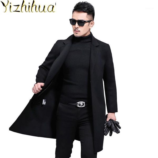 

azazel autumn winter 2020 new 200%wool coat men korean fashion slim overcoat long cashmere coats casaco masculino 8835 zl3951, Black