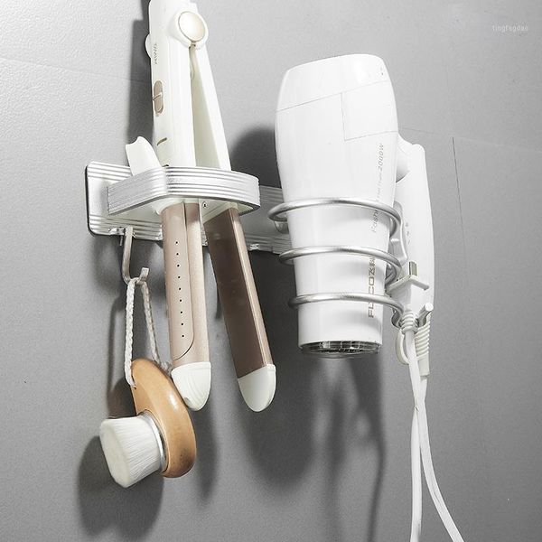 

hooks & rails aluminum diy hair dryer rack wall-mounted straightener bracket set bathroom storage easy to install