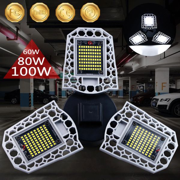 

seller 60/80/100w deformable led garage workshop light waterproof ip65 lighting ceiling light industrial lamp for warehouse e26/e27