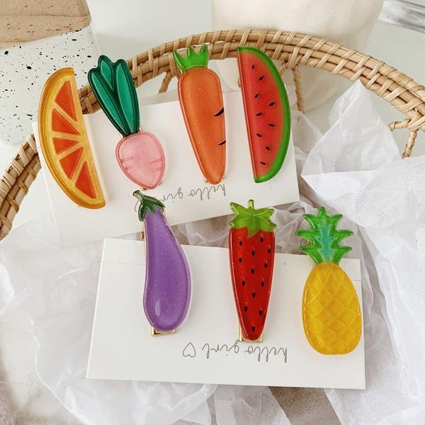 

girls cute fruit hair clips for children baby girls hair accessories cute pineapple carrot hairpins barrettes metal hairgrips, Slivery;white