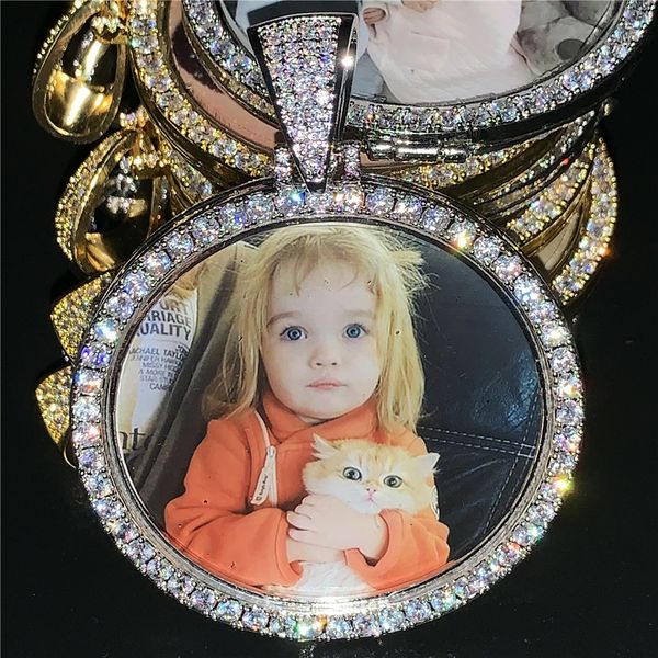 Benutzerdefinierte Foto-Erinnerungsmedaillon-Bild-Anhänger-Halskette mit Tenniskette, Hip-Hop-Schmuck, personalisierte Zirkonia-Ketten, Charm-Geschenk