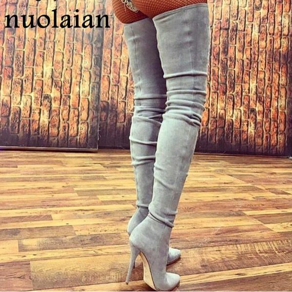 

2020 women platform boots suede leather punk boots woman bottine ladies winter boot 10.5cm high heels shoes over the knee, Black