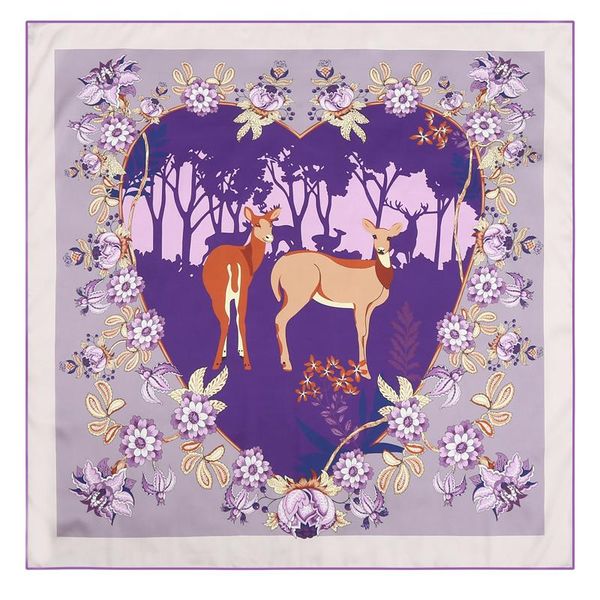 

2020 new women silk square neck scarf hijab wraps animal deer print floral large 90cm*90cm headband scarves bandana, Blue;gray