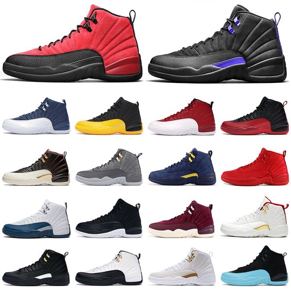 

mens 12s basketball shoes jumpman 12 university gold indigo reverse flu game royal dark concord white men trainers athletic sports sneakers