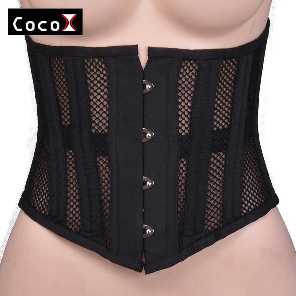 

short cut hollow breathable strong shaping double steel clip waist closure postpartum abdominal belt corset, Gray