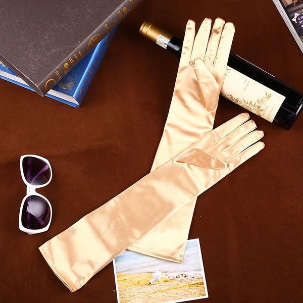 

elegant new pink blue purple 45cm long satin for bride wedding gloves 2019 girls finger prom guantes de novia mariage femme h jllnub, White