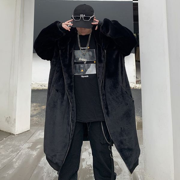 

зима сыпучие long hooded волос кролика пальто шерсти длинные шерстяные пальто меха мужская куртка, Black;brown