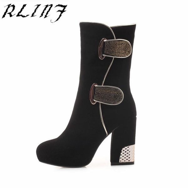 

rlinf thick with high heel platform female boots, Black