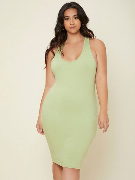 

plus solid ribbed knit bodycon dress b3wr#, Black