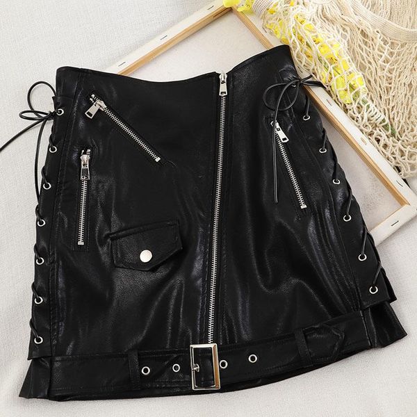 

spring autumn women's skirt korean style zipper side strap skirt new solid color slim slim high waist female skirts gx236, Black