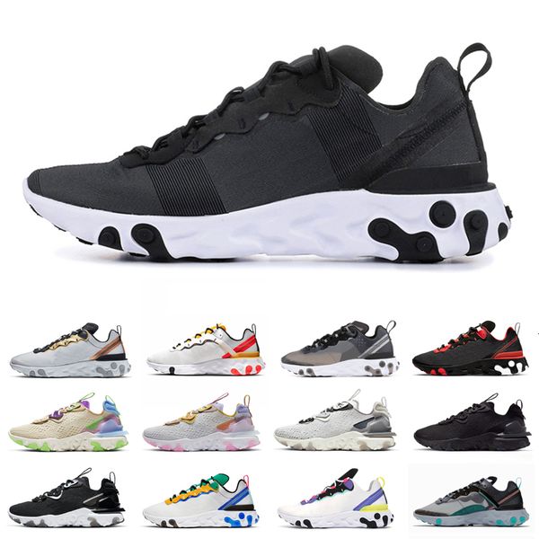 

wholesale women men shoes react vision element 55 87 black white solar red team red womens mens sneakers trainer sports shoes