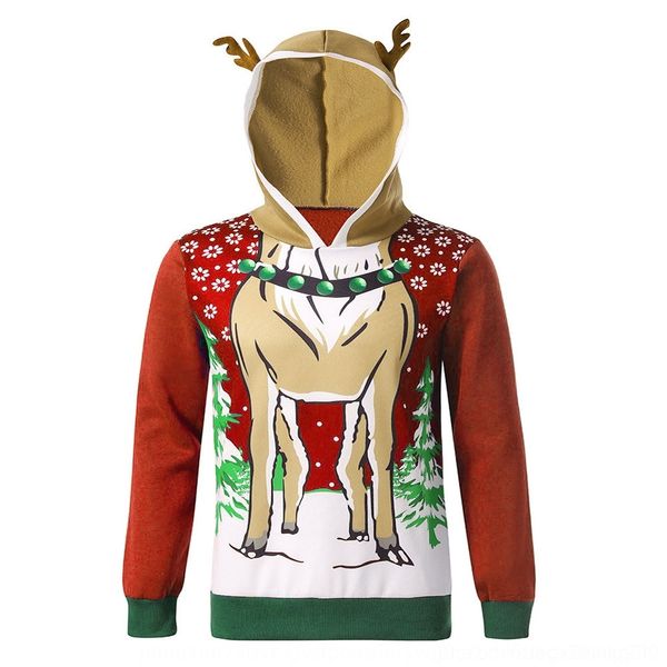 

cwbjy christmas new men's autumn hooded color printed antler matching autumn new men's coat christmas hooded coat printed antler s, Black