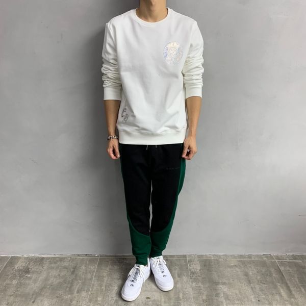 

крысин осень и зима новый пуловер мода тенденция универсальный белый светоотражающий санскрит крест распечатать удобные мужские, Black