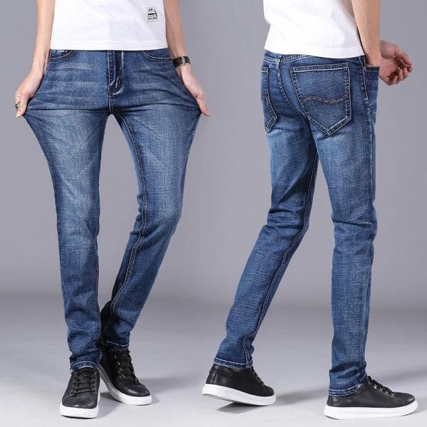 

men's jeans spring autumn 2021 smart business fashion straight regular blue stretch denim trousers classic men plus size 40,806