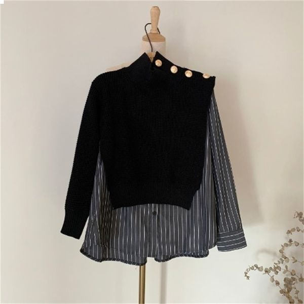

fancy 2021 new mesh design faux shirt two pieces high female turtleneck 0q18 p1a2, White;black