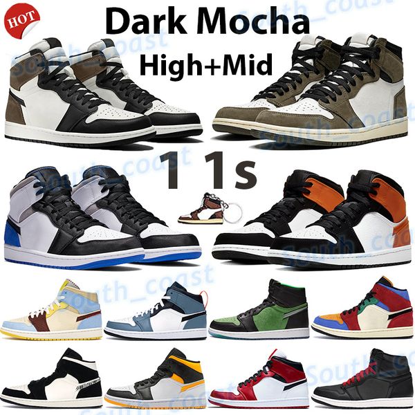 

1 1s basketball shoes jumpman high dark mocha travis scotts sneakers chicago unc white gym red laser orange black bred toe mens