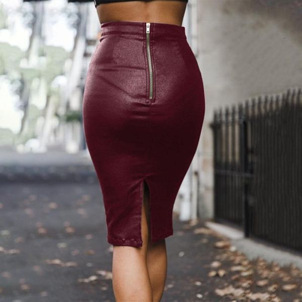 

2020 autumn and winter leather skirt slim skirts womens plus velvet puskirt stitching short skirt, Black