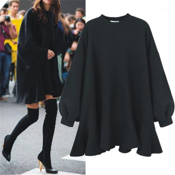 

2020 new autumn and winter pullover female fashion hedging solid color skirt type bottoming shirt street style ladies cozy1, Black