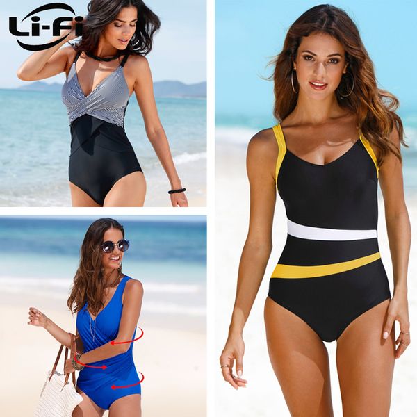 

li-fi one piece swimsuit women classic vintage swimwear sliming push up bathing suit summer swimming suit beachwear xxl y200319, White;black