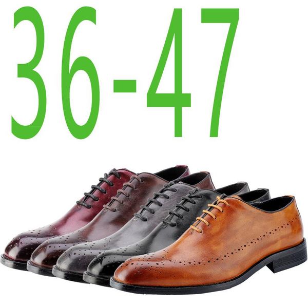 

plus size pointed toe genuine leather shoes brogues oxfords male wedding shoes 2020 business leather decent office shoe, Black
