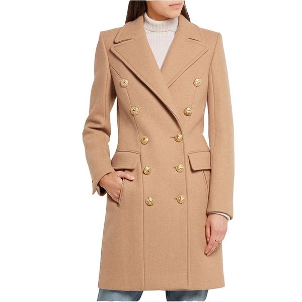 

new winter womens wool coats elegant double-breasted style camel black medium long versatile wool coat women's clothing
