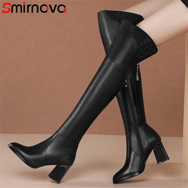 

smirnova european style over the knee boots women high heels zip autumn winter party shoes genuine leather +pu women long boots, Black