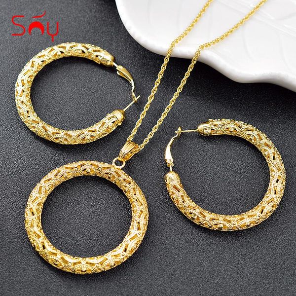 

sunny jewelry big jewelry sets for women necklace earrings pendant flower pattern round findings for wedding engagement, Silver
