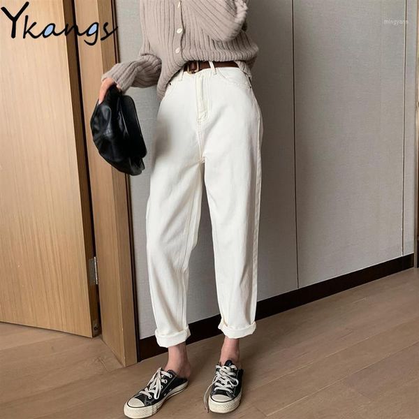 

women vintage high waist white jeans mom plus size slim harem denim pants female casual spring ankle length streetwear trousers1, Blue